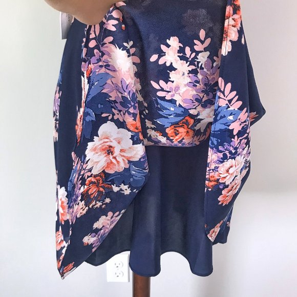 Ali & Jay Los Angeles Anthro Blue Floral Cutout Cold Shoulder Chiffon Mini Dress - Picture 5 of 16